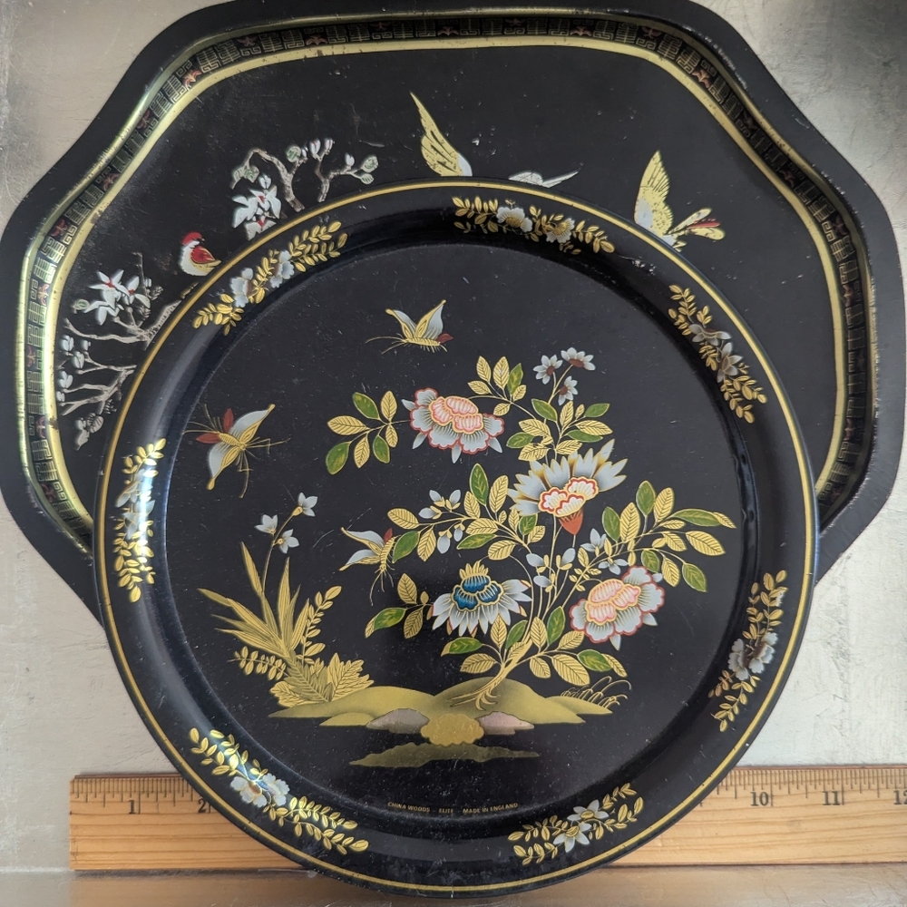 🖤 Vintage Chinese Decorative Serving Tray Floral Birds Serving Tray